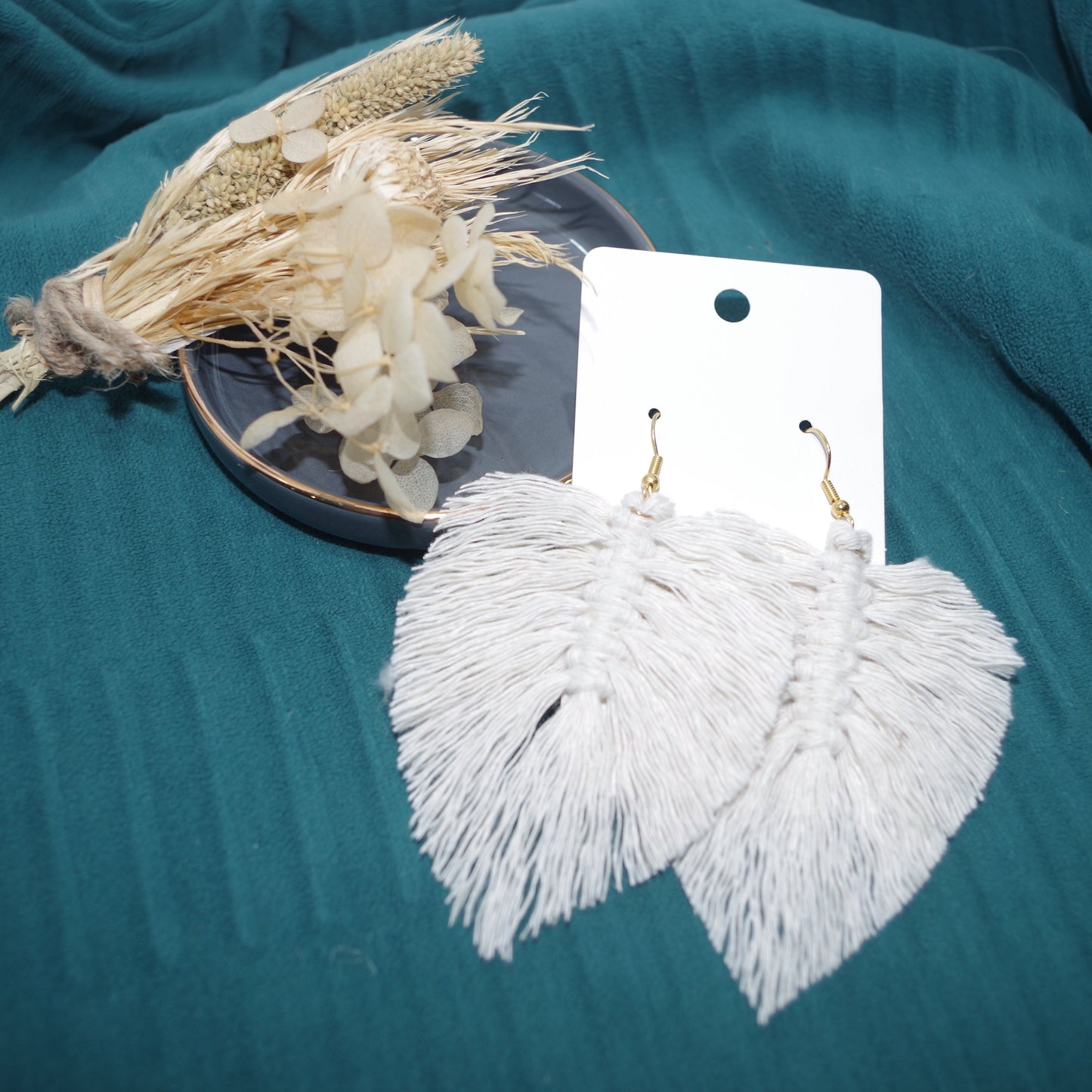 Plume - feuille macramé beige